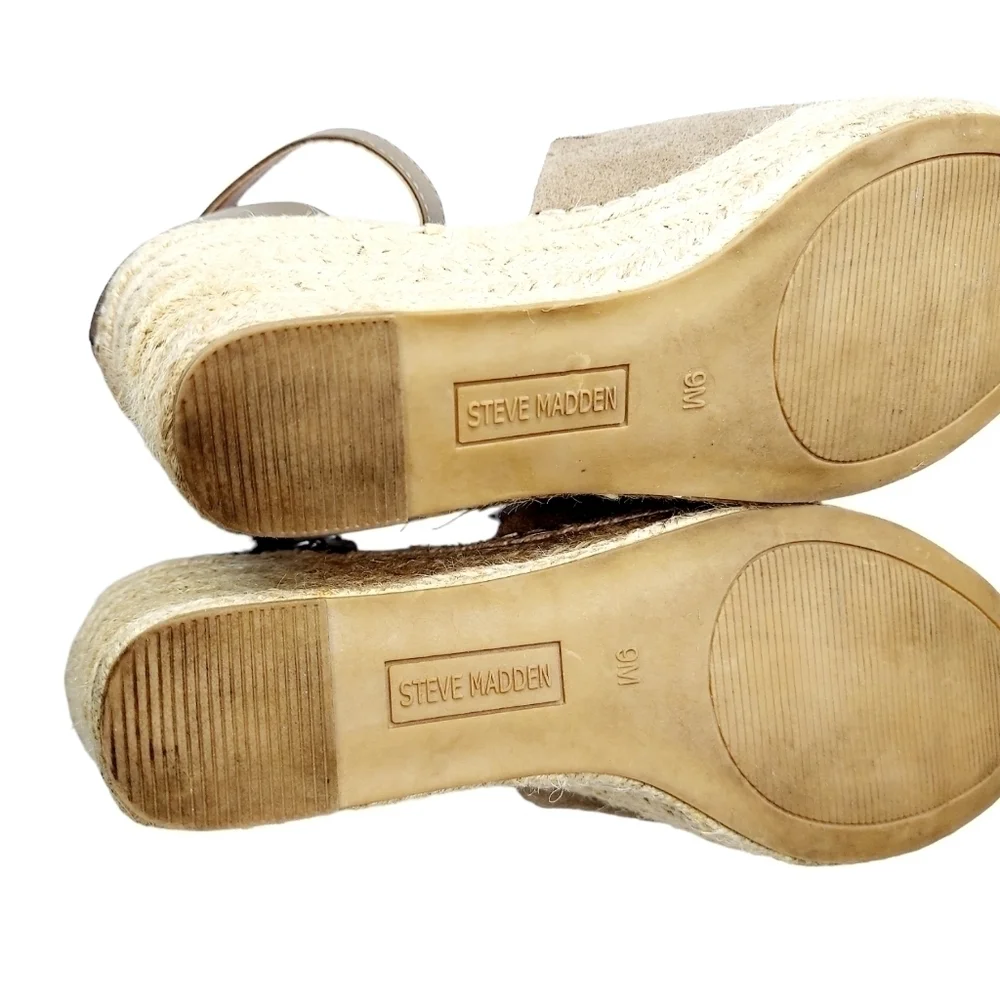 Steve Madden Jaylen Espadrille  Suede Leather Wedge Heels Sandals Taupe Size 9